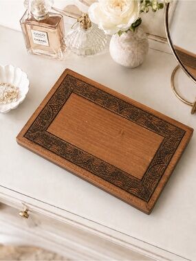 Hand Carved Wood Box with hinged Lid